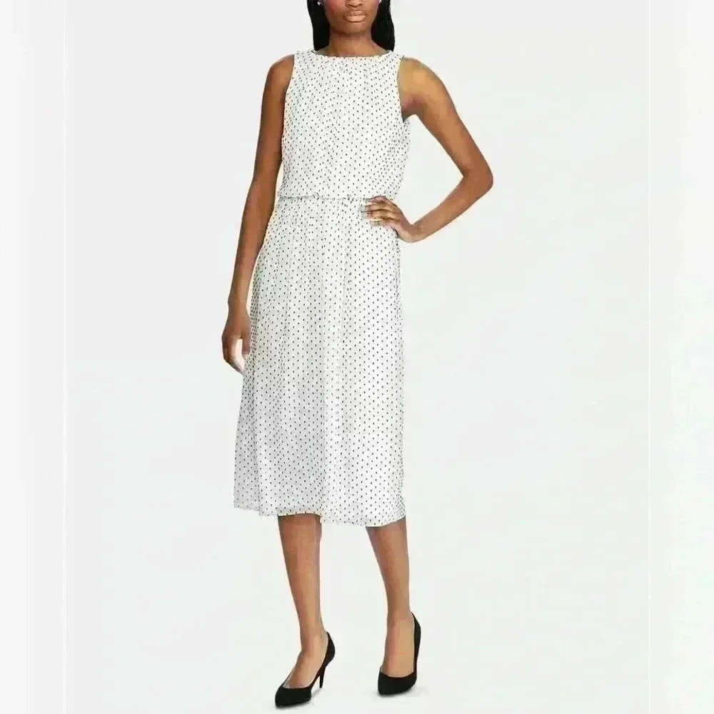 American Living Womens 4 Polka-Dot Sleeveless Chiffon Dress White/Black